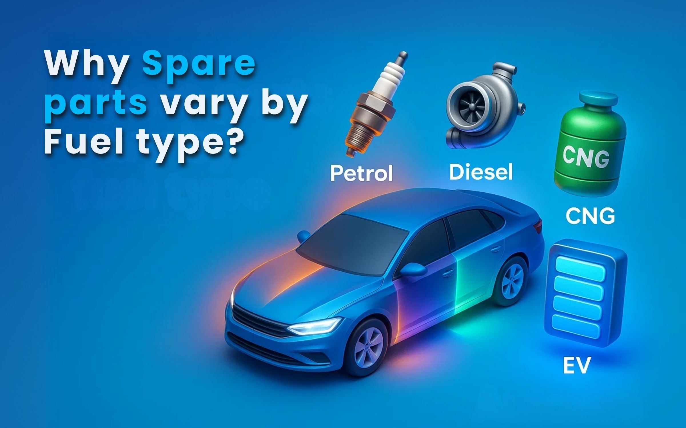 why spare parts vary between petrol, diesel, cng, and ev variants of the same car